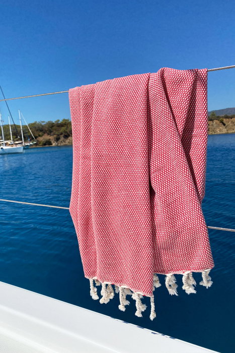 Mijölnir Toalla de Playa Fouta 100% Algodón Roja, 95x190cm, Diseño Panal, Absorbente y Suave para el Verano